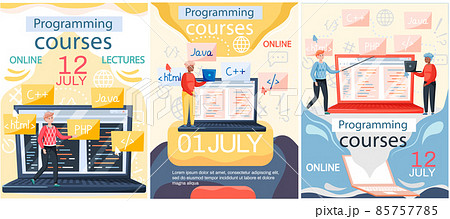 Programming courses online education, coding learning. Information technology training session Programming courses online education, coding learning. Information technology training session 85757785