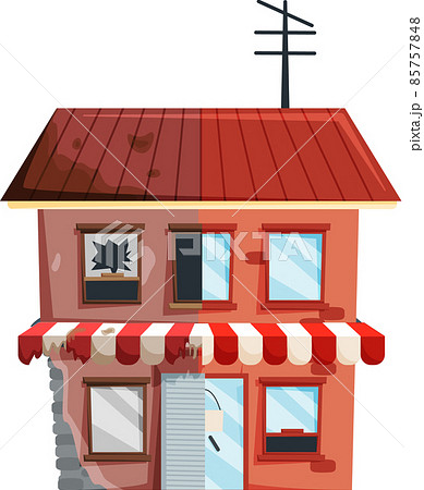 Home renovation, old house before and after repair. New and old suburban cottage. Remodel building 85757848