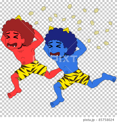 逃げる二人の鬼のイラスト（アウトラインあり） 85758024