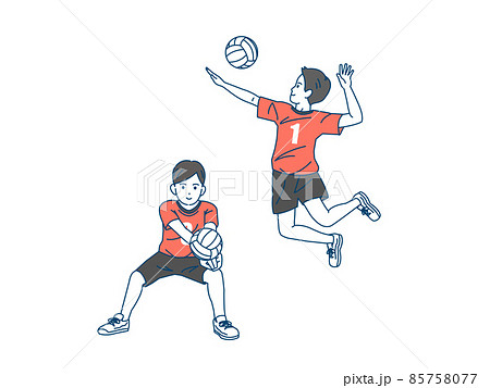 バレーボール　バレー部　部活　スポーツ　スパイク　レシーブ　男子　中高生　イラスト 85758077
