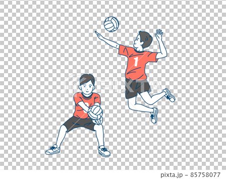 バレーボール　バレー部　部活　スポーツ　スパイク　レシーブ　男子　中高生　イラスト 85758077