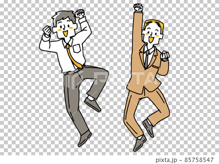拳を突き上げジャンプしながら喜びや決意を表すスーツの男性のセット 温かみのある手描きの人物イラスト 拳を突き上げジャンプしながら喜びや決意を表すスーツの男性のセット 温かみのある手描きの人物イラスト 85758547