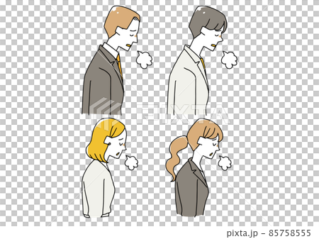 ため息をつき落ち込む人物のセット　温かみのある手描きの人物　白バックにベクター 85758555