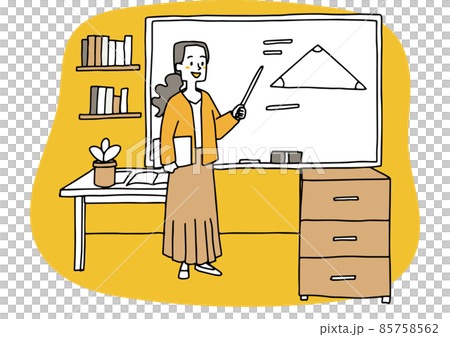 A female teacher at a school teaching in front... - Stock Illustration ...