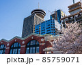 Vancouver, BC, Canada - April 5 2021 : Waterfront Station cherry blossom flowers in full bloom. 85759071
