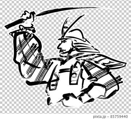 左向きモノクロの鎧武者-刀を振り上げる 左向きモノクロの鎧武者-刀を振り上げる 85759440
