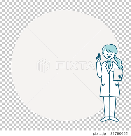 白衣を着た女性が指を刺しているフレームイラスト 85760665