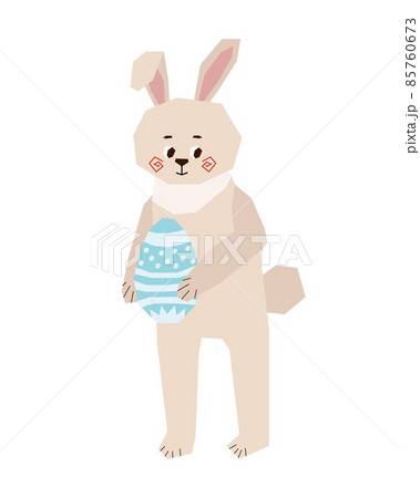 Cute cartoon bunny holding an Easter egg. Illustration for holiday posters or cards. Vector illustration in flat style. 85760673