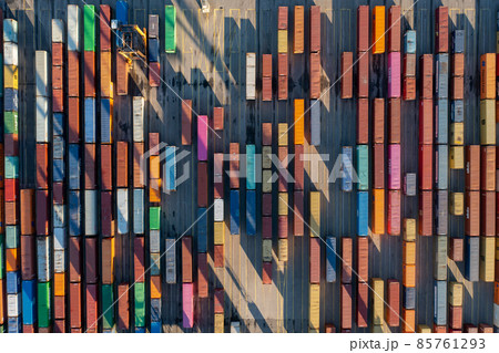 Aerial Top Down View of Multicolored Containers 85761293
