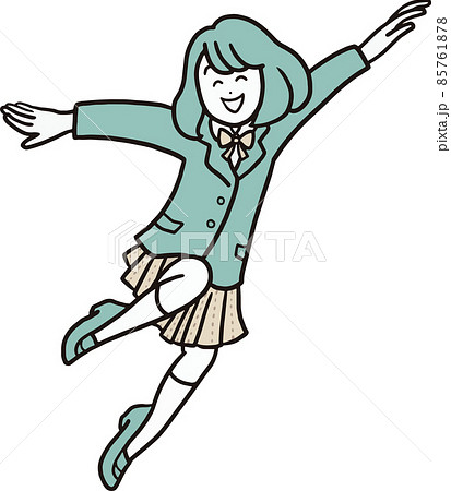 元気にジャンプをする女子高生のイラスト素材のイラスト素材