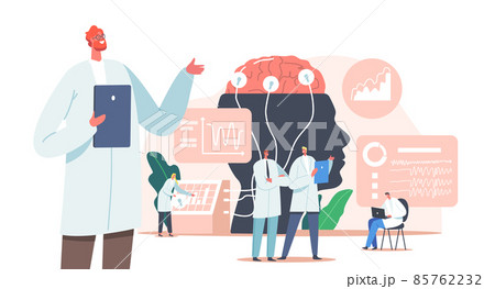 Doctor Neurologist, Neuroscientist, Physician Characters Study Brain Connected to Display with Eeg Indication, Neurology Doctor Neurologist, Neuroscientist, Physician Characters Study Brain Connected to Display with Eeg Indication, Neurology 85762232