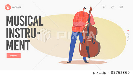 Musical Instrument Landing Page Template. Artist Character Playing Contrabass. Music Jazz Band Entertainment Concert 85762369