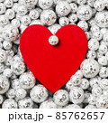 Saint Valentine`s day greeting card, big red heart in silver glitter balls 85762657