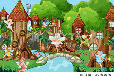 Fantasy forest with cute fairies 85763070