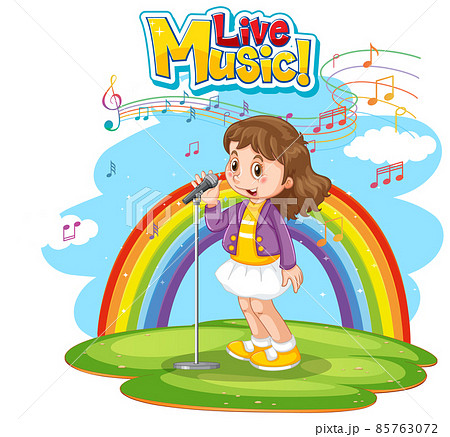 Live music logo with a girl singing on rainbow background 85763072