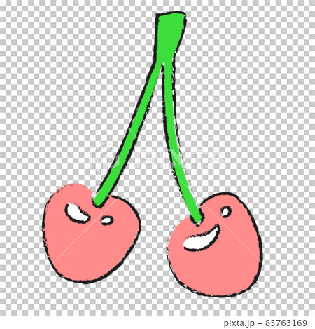 春のフルーツイラスト さくらんぼ カラー版 鉛筆風線のイラスト素材
