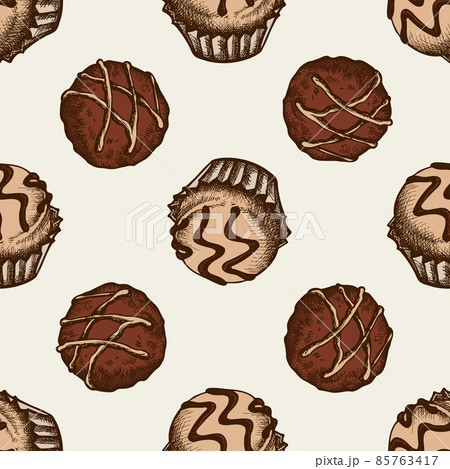 Seamless pattern with hand drawn colored chocolate candies 85763417