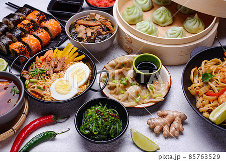 Asian food. Chinese, Japanese and Thai cuisine 85763529