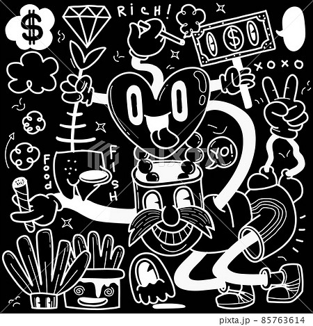 Hand drawn Abstract funny cute Comic characters.illustration for poster, cover, and advertisement. Retro and vintage design illustration. 85763614
