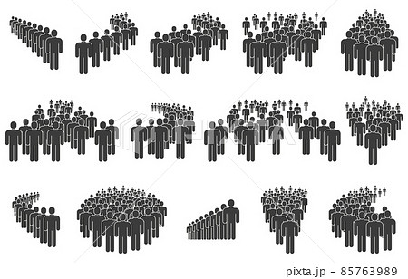 Crowd silhouettes, business people queue, group lining up. People group icons, queuing crowd, business social community or team vector illustration set 85763989