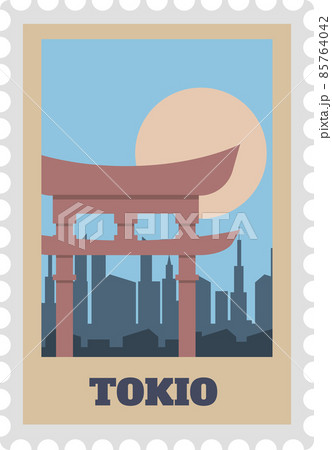 Tokio postal stamp with sight label vintage 85764042