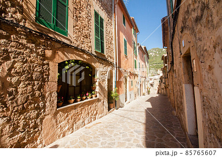 Beautiful street in Valldemossa, famous old mediterranean village of Majorca Spain. 85765607