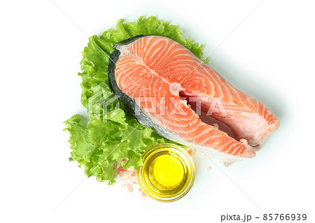 Fresh raw salmon isolated on white background Fresh raw salmon isolated on white background 85766939