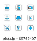 Blue navigation sailing and map vector icons set 85769407