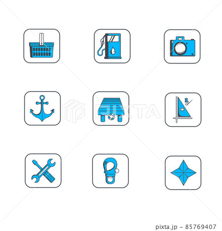 Blue navigation sailing and map vector icons set 85769407