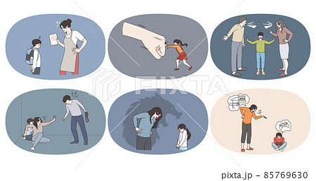 Set of parents feel violent about small children  85769630