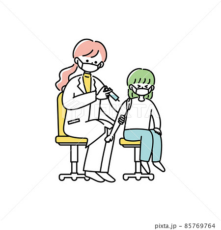 予防接種を受ける子どものイラスト マスクあり のイラスト素材