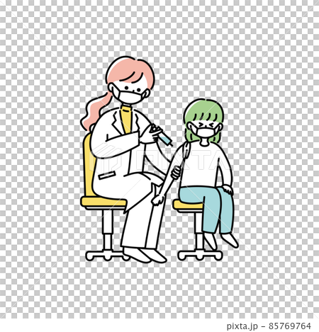 Illustration of a child receiving vaccination (with mask) Illustration of a child receiving vaccination (with mask) 85769764