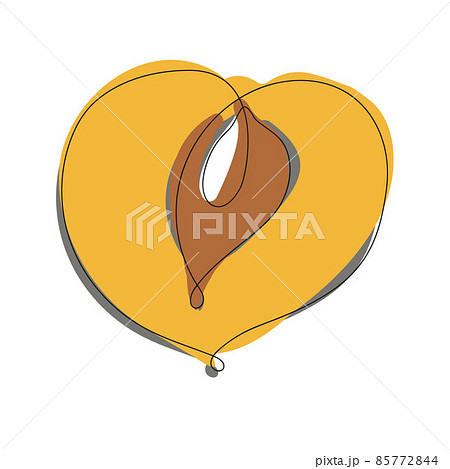 Vector isolated half a sliced peach contour line doodle drawing. Colorful. continuous line 85772844