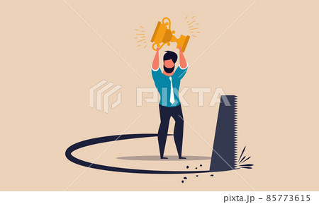 Success broken and man trap money from saw cut. Business leadership problem and risk fall to hole vector illustration concept. Employee finance failure and rivalry motivation. People work and career 85773615