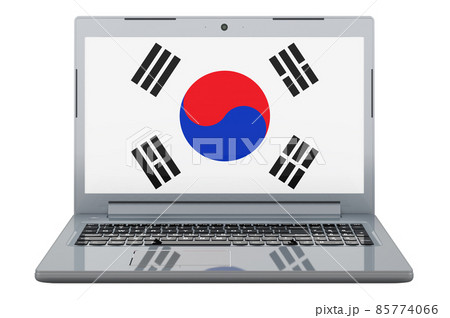 South Korean flag on laptop screen. 3D illustration 85774066