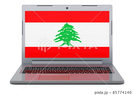 Lebanese flag on laptop screen. 3D illustration 85774140