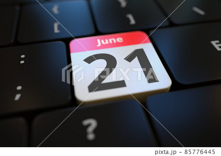 June 21 date on a keyboard key, 3d rendering June 21 date on a keyboard key, 3d rendering 85776445