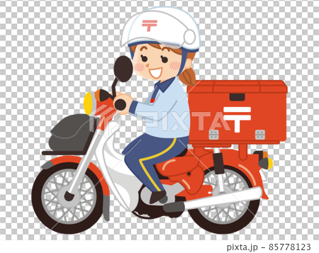 郵便局員の女性がバイクで郵便配達 85778123