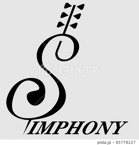 abstract minimal logo of symphonic music in the form of a cello and the inscription symphony 85778227