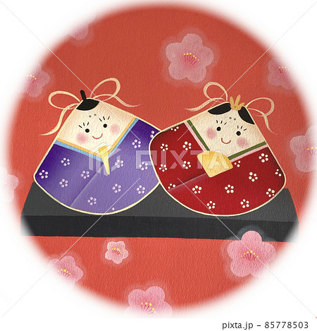 手描きのひなまつりのイラスト　かわいい お雛様とお内裏様 85778503