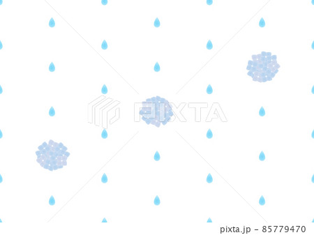雨とアジサイのシームレスなドット背景のイラスト 85779470