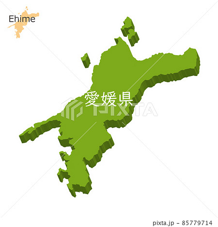 愛媛県の立体的な地図 アイコンのイラスト素材
