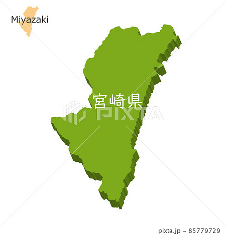 宮崎県の地図、ベクターイラスト、アイコン