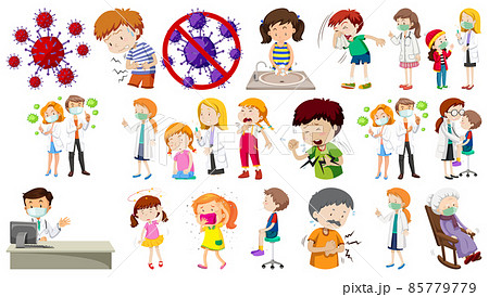 Set of sick people with different symptoms Set of sick people with different symptoms 85779779