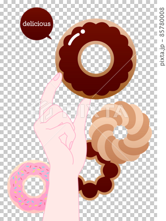 Hands holding delicious chocolate-covered donuts Hands holding delicious chocolate-covered donuts 85780008