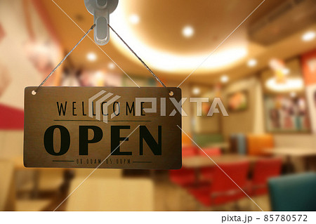 Shop open of storefront sign. 85780572