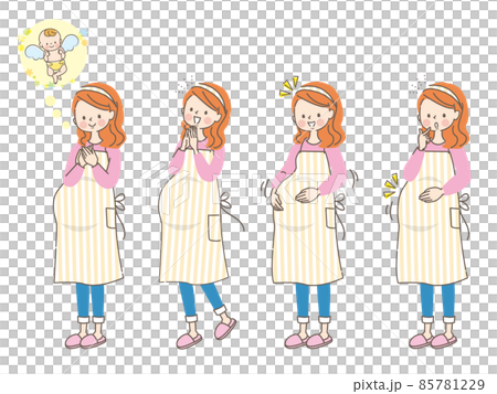 Young pregnant woman smiling facial expression set 85781229