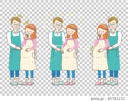 A set of a pregnant woman and her husband in an apron 85781231