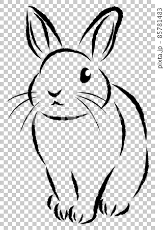 絵筆で描いた墨絵風のお洒落なウサギのイラスト 手描きのアナログ風イラスト 卯年 年賀状素材 ベクター 85781483