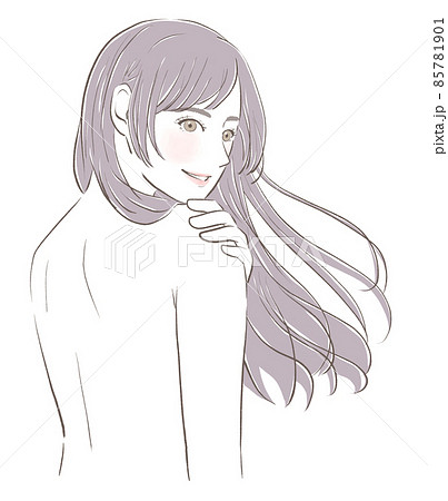 裸で振り向く長い髪の女性のイラスト素材